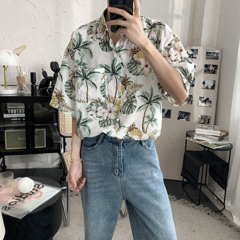 Mr. Casual style Hawaiian shirt men's short sleeve loose ins Tide brand Korean version of summer flower shirt