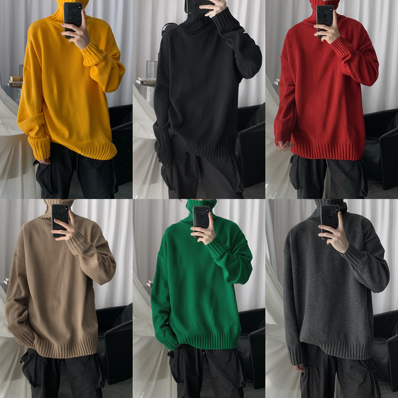 Self-made Lazy Wind Extra Thick Turtleneck Sweater Loose Winter Bottom Knitwear for Men's Fashion INS Lovers