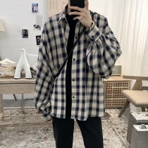 Mr. Short-term retro Hong Kong flavor shirt male loose spring and autumn bf flower bud sleeve design niche plaid shirt tide