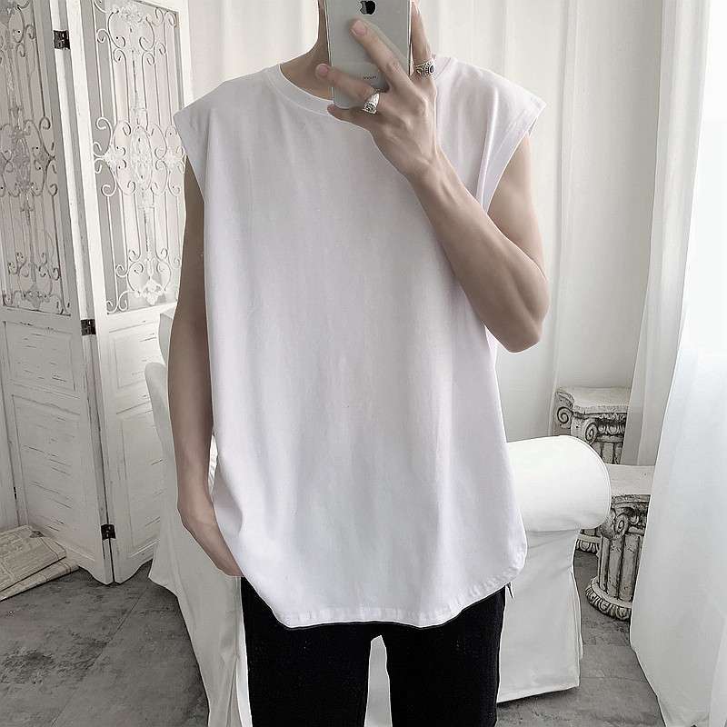 Mr short sentence homemade solid color vest men's base T-shirt waistband Korean version of the trend wild summer loose top