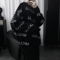 Mr. Short black letter embroidered sweater mens long sleeve pullover round neck loose ins trend bottoming sweater