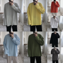 Mr. Pure Color Joker Long Sleeve T-shirt Mens New Autumn and Winter Round Neck Loose Korean Fashion base shirt Top