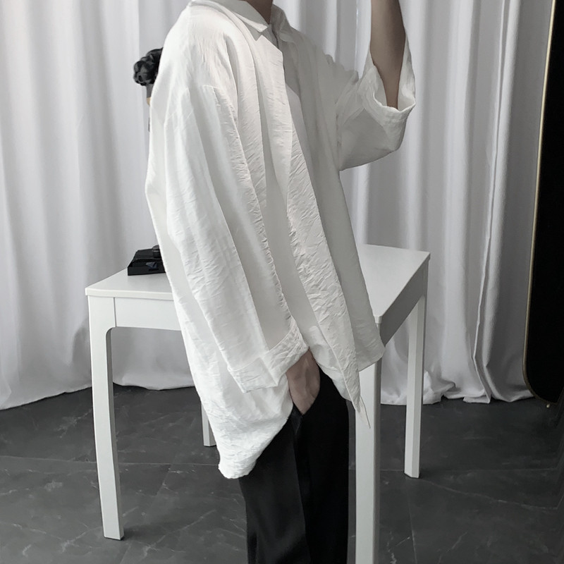 Mr homemade model walking with wind three-point sleeve white shirt men's summer Korean version of the trend of loose shirt