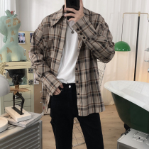 Mr. Short self-made design sense retro port flavor spring and autumn joker loose casual long sleeve shirt plaid shirt male