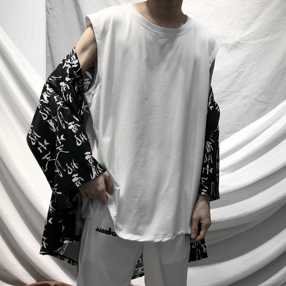 ins summer tide men's loose pure white waistcoat vest sports sleeveless T-shirt men's Korean version of T-shirt hip-hop tide brand