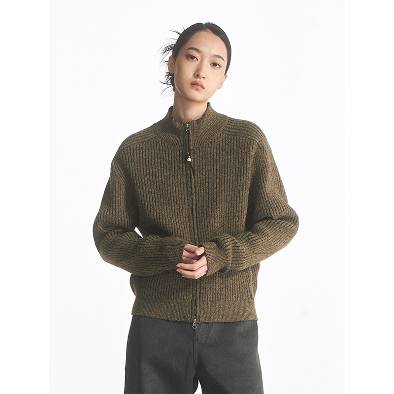 Limpidoculus Mixed Weave Stereo Ribbed Knit Double Zipper Sweater Jacket Cardigan Limpidoculus Mixed Weave Stereo Ribbed Knit Double Zipper Sweater Jacket Cardigan