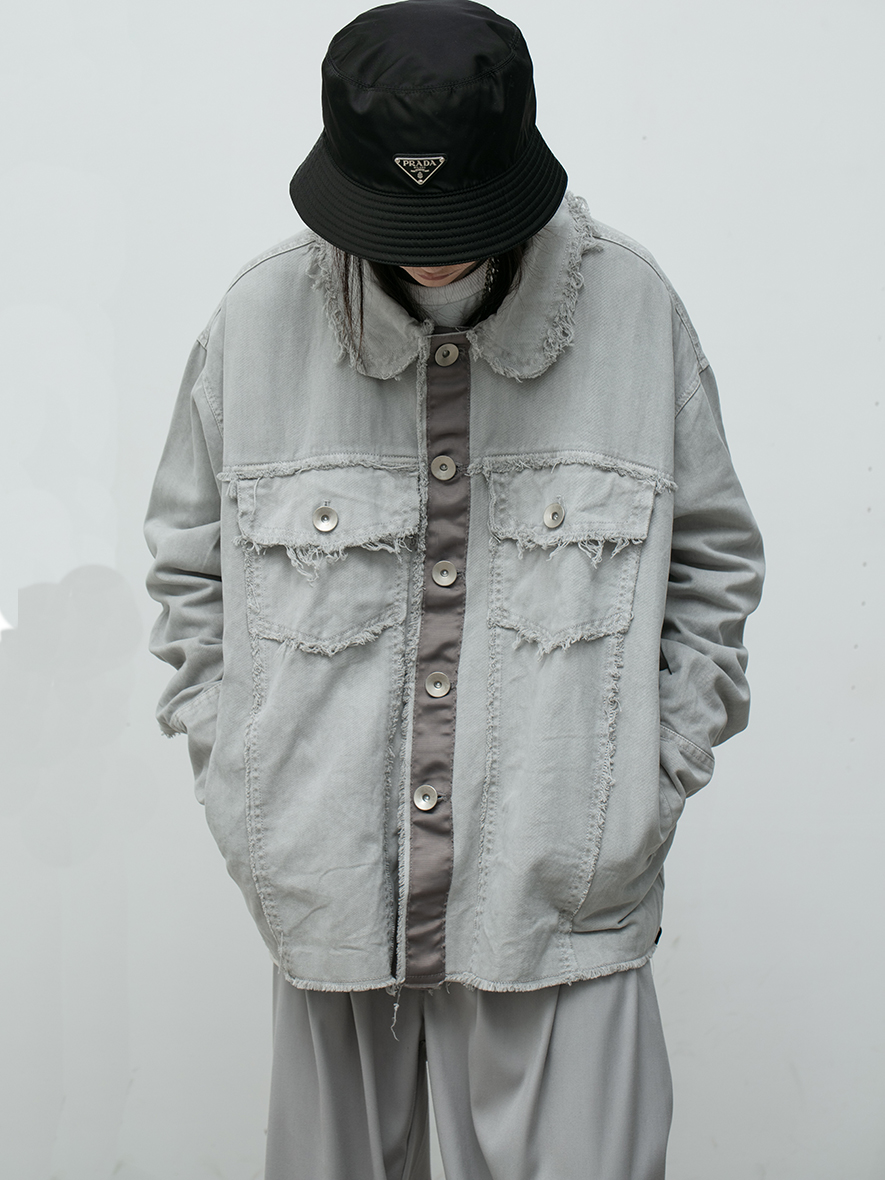 LIMPIDOCULUS(LIMS)20AW tassel furred edge dyed wash wash water make old lime white jacket coat