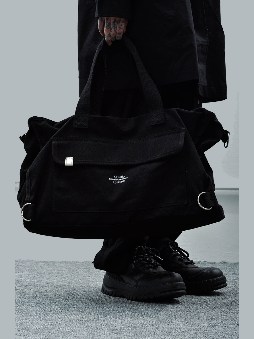 LIMPIDOCULUS (LIMS) 20AW black heavy duty canvas detachable cross-body label commuter shoulder bag