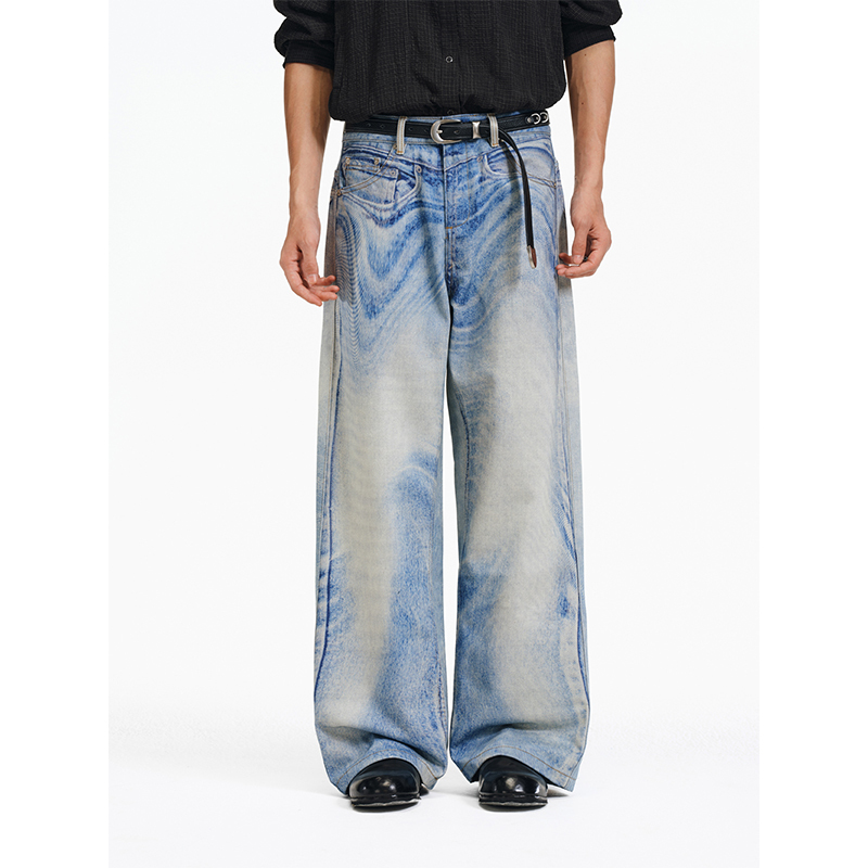 Limpidoculus Digital Printing Dissolved Ultra-High-Definition White Ink Printing Straight-Leg A-Line Slightly Wide Jeans Limpidoculus Digital Printing Dissolved Ultra-High-Definition White Ink Printing Straight-Leg A-Line Slightly Wide Jeans