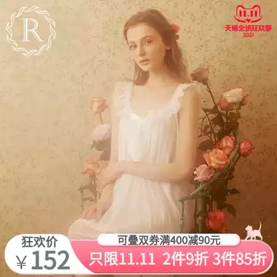 RoseTree Princess Nightdress Women Summer Ice Silk Palace Pajamas Sweet Sexy Lace Strap Short Sleeve Home Clothes