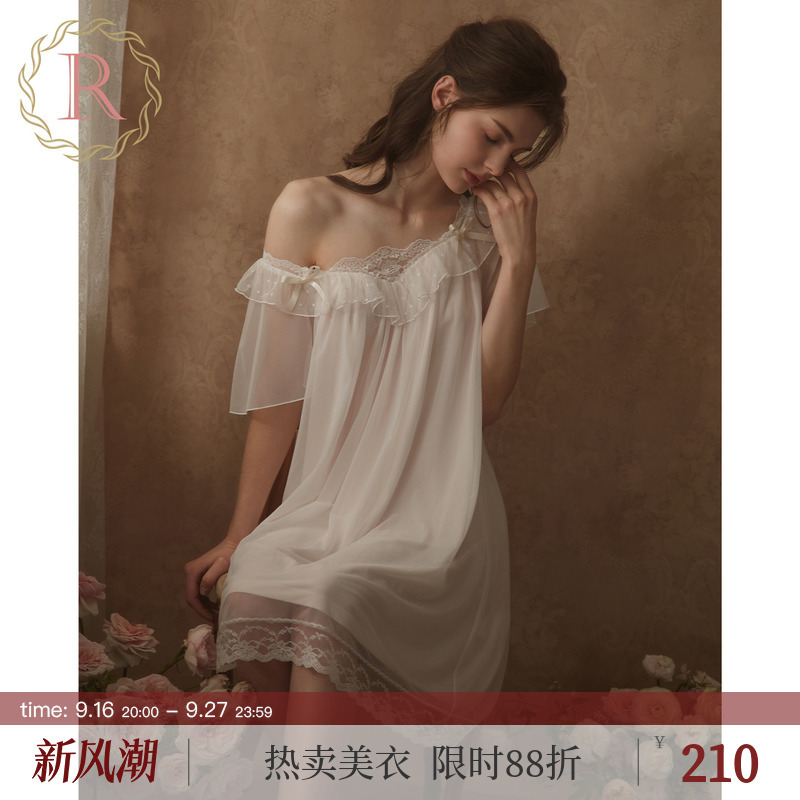 Rosetree Palace Style Nightgown for Women, Summer Short-Sleeved Lace Sweet Girl Princess Style Pajamas 2026 New Style Rosetree Palace Style Nightgown for Women, Summer Short-Sleeved Lace Sweet Girl Princess Style Pajamas 2026 New Style