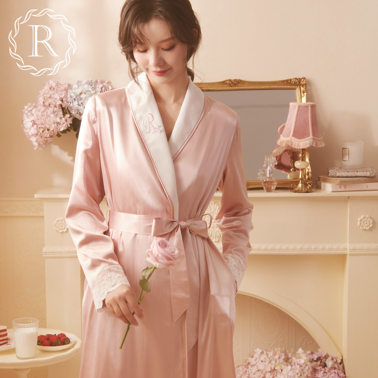 RoseTree Sleeping Robe Women's Winter Long Version Bridal Bridal Gown Coral Suede Bathrobe Sunbathing Suit Sun Style and Velvety Velvet Pyjamas