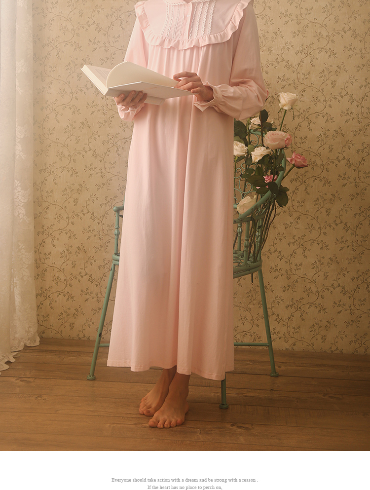 RoseTree Palace Pyjama Phụ nữ mùa thu dài tay áo ren dài Nightgirl Retro Công chúa dễ thương mặc nhà Modal váy mặc ở nhà