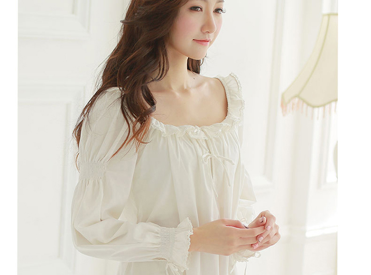 RoseTree [恬 媛] váy ngủ kiểu Pháp tinh khiết retro váy ngủ công chúa thoải mái cotton công chúa mùa thu váy ngủ thanh niên mùa hè Hàn Quốc