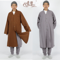 Yuanchen monks robe long mid-length coat multi-pocket monks button-down top monks coat cotton and linen monks robe blue gown