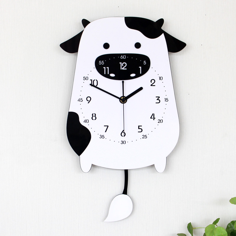 Nordic style hanging bell living room mute fashion children's house cartoon cows and watches art creative modern bedroom clock