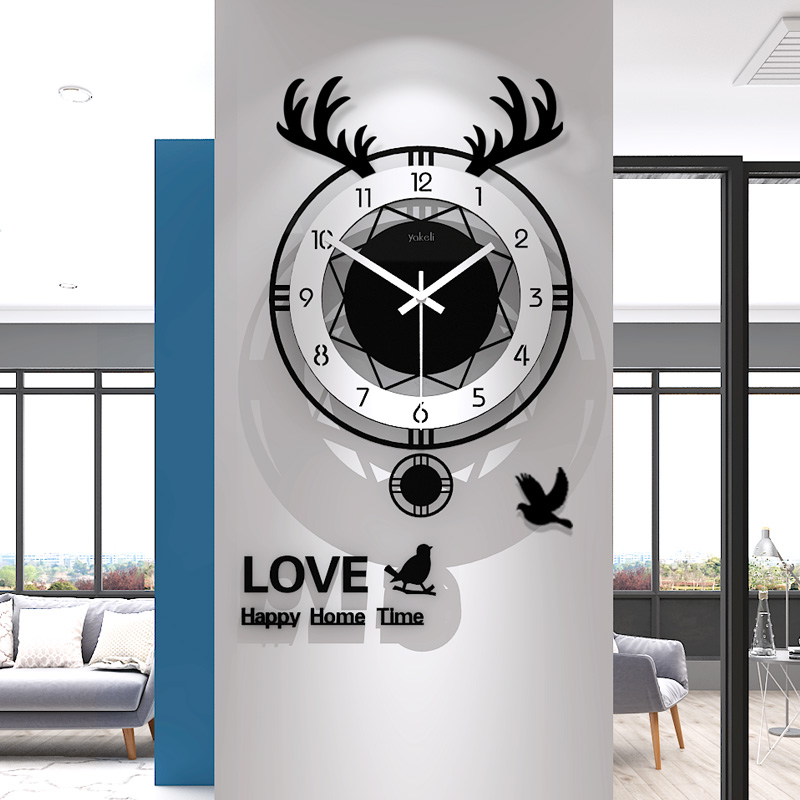 Nordic deer head clock wall clock living room silent fashion atmosphere creative home watch modern art simple quartz clock