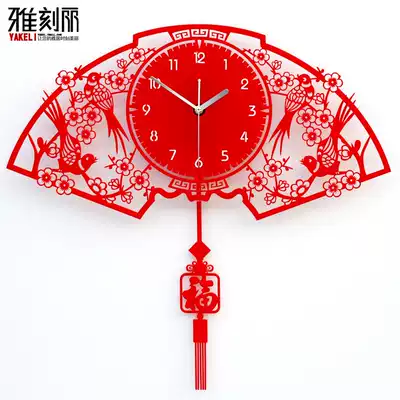 Ya Ke Li wall clock living room Chinese style mute modern simple creative art fan-shaped clock personality quartz clock