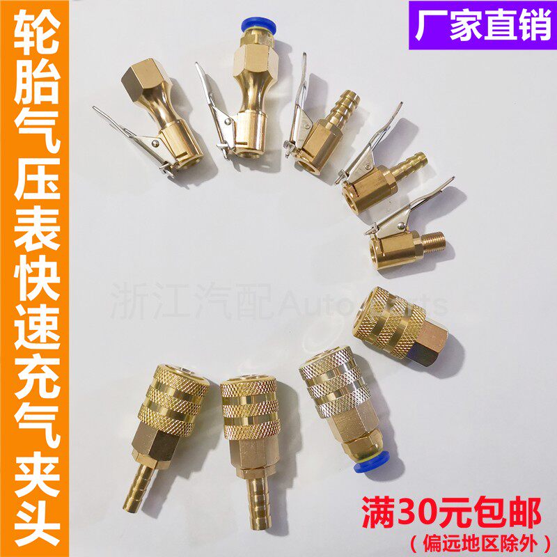 Copper-made tyre inflatable clamping head car air pressure gauge gas nozzle tire pressure gauge clamping gas mouth Mouse tail 6 8 inner silk 2 points
