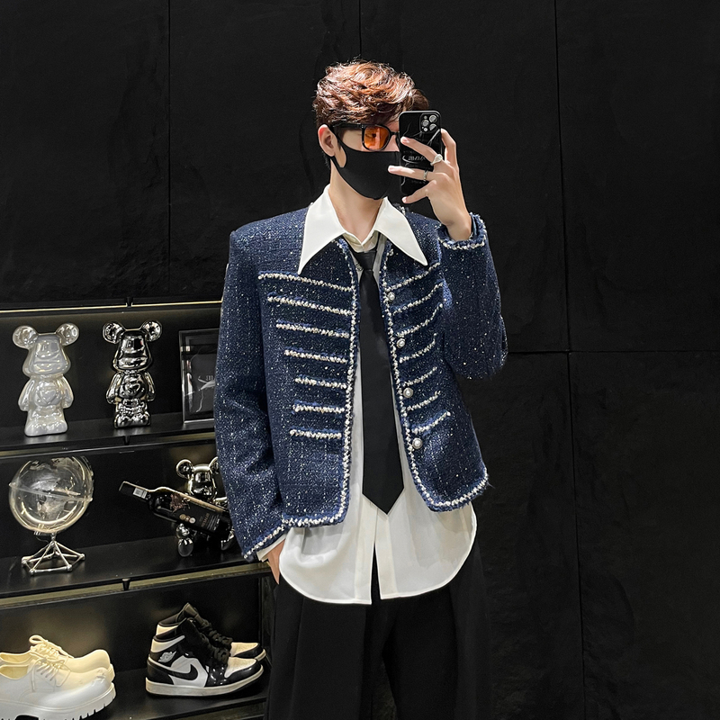Homme Niche Design Chanel-Style Pearl Jacket for Men, Autumn and Winter High-End Shoulder-Padded Short Coat