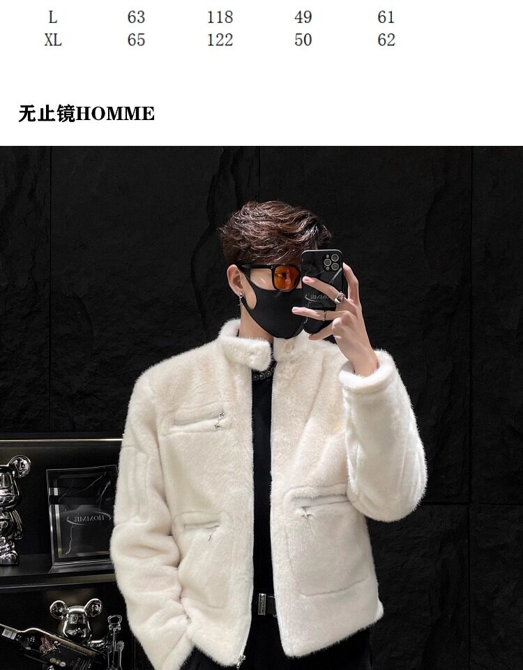 Меховая одежда 无止镜homme 秋冬新款仿兔毛皮草短款外套男潮流帅气立领夹克保暖