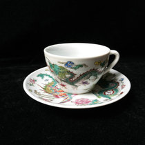 Bao Lao Jingdezhen Youpin Cultural Revolution Old Factory Porcelain Hand-painted Pastel White Dragon and Phoenix Double Happiness Coffee Cup Saucer Tea Cup