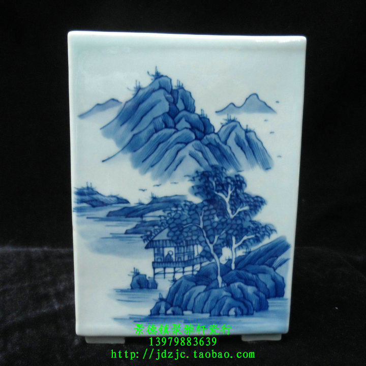 Jingdezhen Antique Factory Porcelain Handicrafts Painting blue flower pen engraved quadripartite insert pen