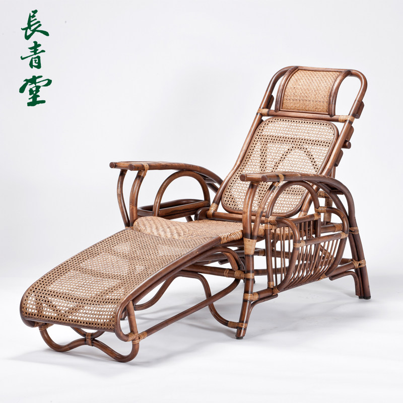 Evergreen parlour reclining chair folding lunchtime balcony natural rattan natural rattan chair Home cool chair single leaning back chair Nap Chair-Taobao