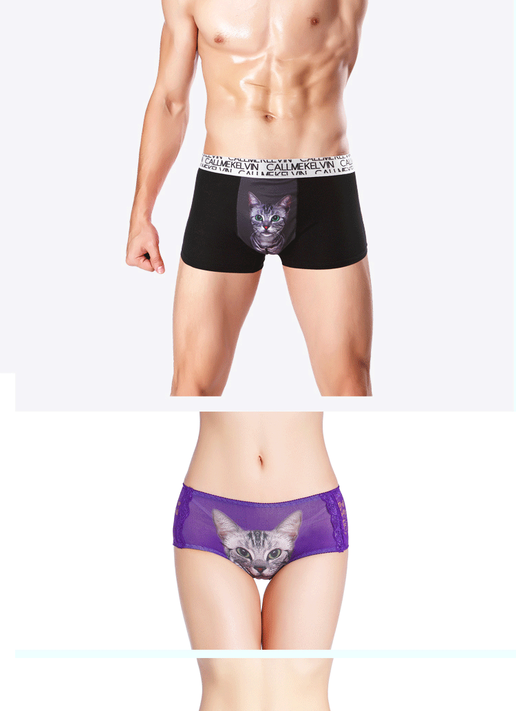 Cặp đôi đồ lót cotton dễ thương sáng tạo phiên bản Hàn Quốc của băng lụa thoáng khí nam boxer nữ tam giác ren cá tính quần lọt khe