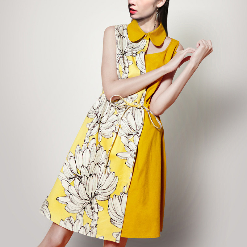 夏季气质名媛休闲印花裙子收腰显瘦中长款连衣裙女装夏装2017新款