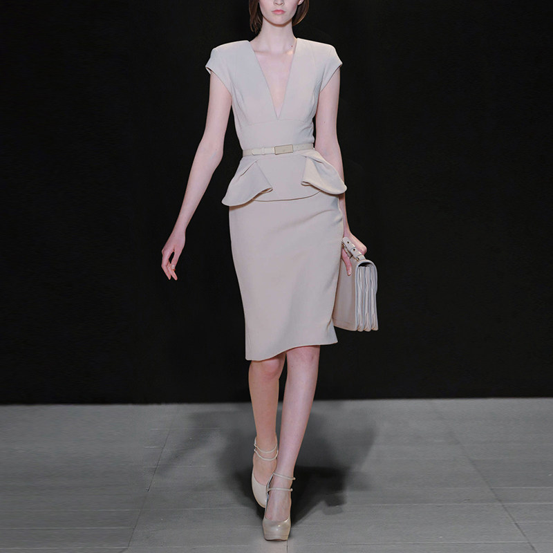 夏季气质名媛修身长裙短袖收腰显瘦中长款连衣裙女装夏装2017新款
