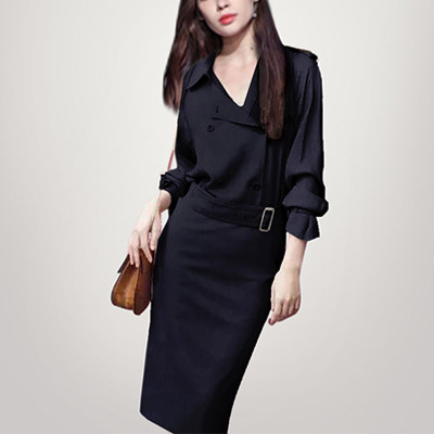 2017秋装新款女装潮流时尚气质修身裙子收腰显瘦中长款连衣裙秋季