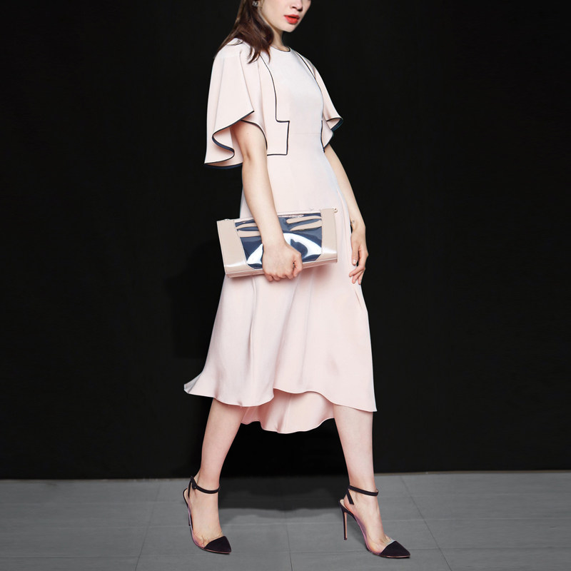 2017秋装新款女装气质名媛荷叶边长裙短袖显瘦中长款连衣裙女秋季