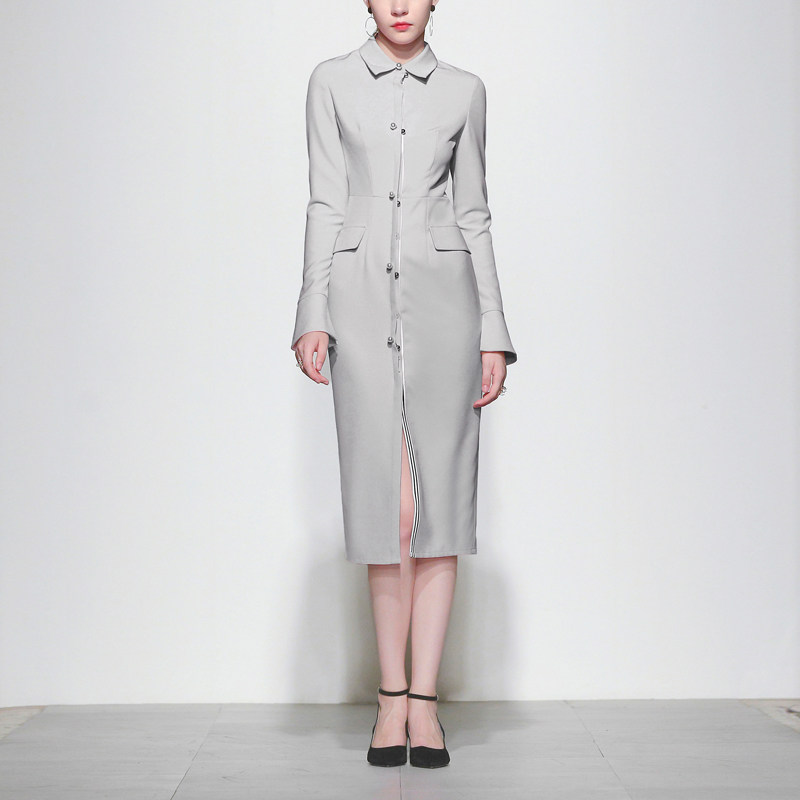 秋季气质名媛复古修身长裙收腰显瘦中长款连衣裙女装秋装2017新款