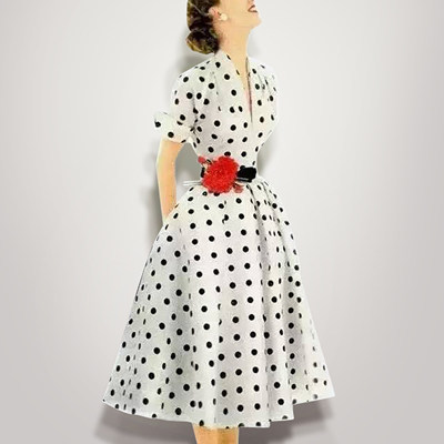 DF夏季气质名媛复古长裙短袖显瘦中长款连衣裙女夏装2017新款女装