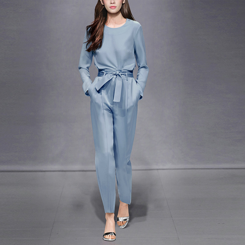 秋季时尚气质休闲两件套长袖上衣T恤九分裤套装女装秋装2017新款