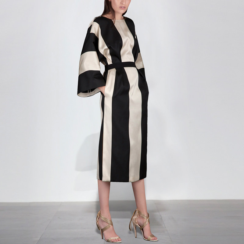 秋季气质名媛复古宽松长裙长袖显瘦中长款连衣裙女装秋装2017新款