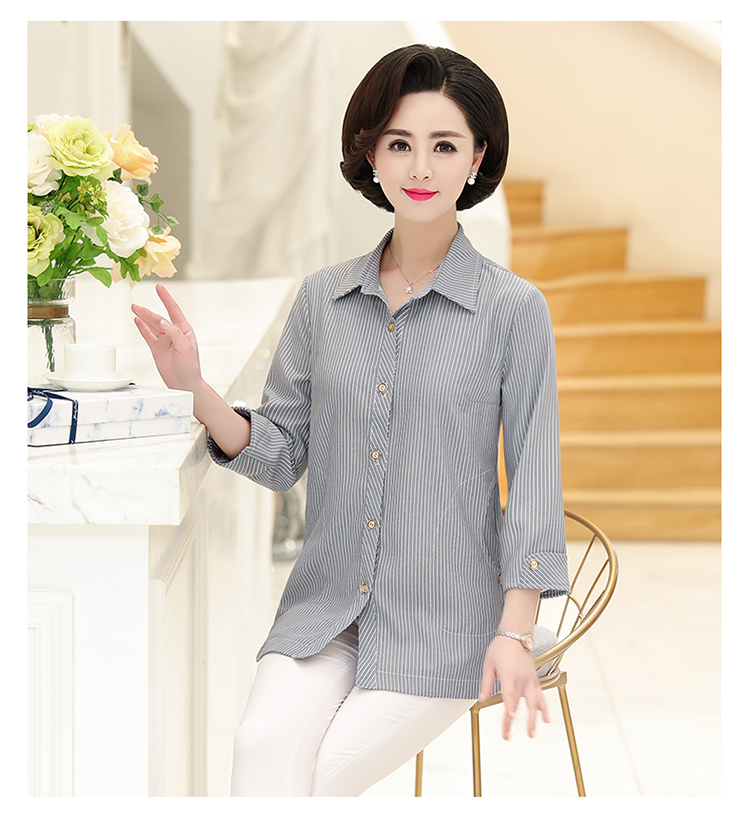 Áo sơ mi nữ trung niên tay dài xuân hè mới buông lơi giản dị mẹ tải áo sơ mi nữ trung niên 4050 tuổi - Quần áo của mẹ đầm dự tiệc cho người lớn tuổi