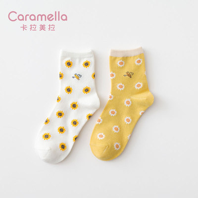 Caramella女生冬季中筒袜8双