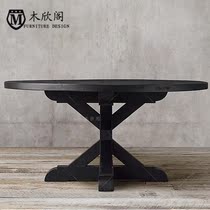 American country solid wood table round table simple retro round dining table European style old small apartment rice table Oak