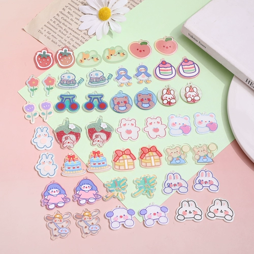 Милый кролик, клубника, подвеска, серьги ручной работы, аксессуар, ожерелье с аксессуарами, с медвежатами, DIY