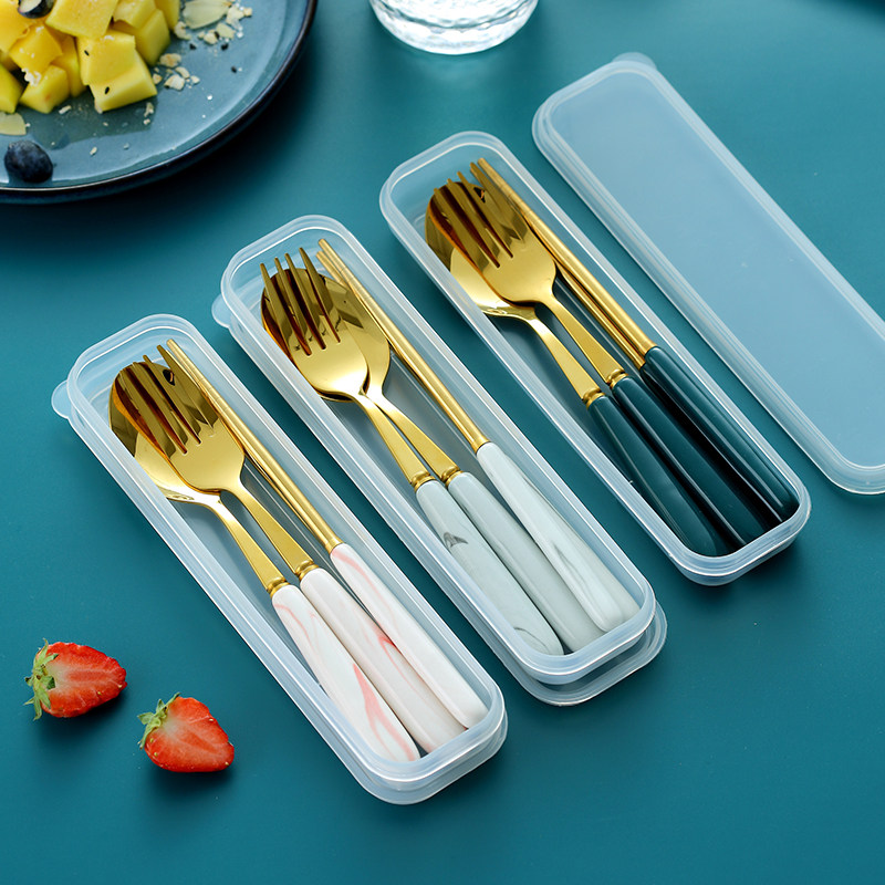 Student Portable Cutlery Set Stainless Steel Chopsticks Spoon Set Office Workers Spoon Fork Chopsticks Three-piece Travel Cutlery