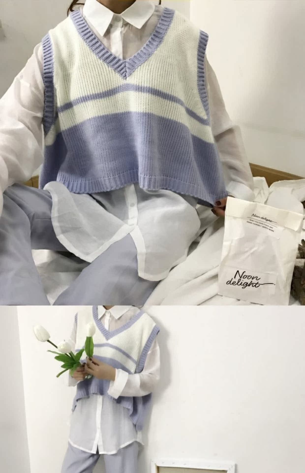 Mùa xuân 2018 mới và áo vest nữ hàn quốc đại học áo len gió v-cổ áo len dệt kim đa năng mẫu áo dạ ngắn đẹp 2021