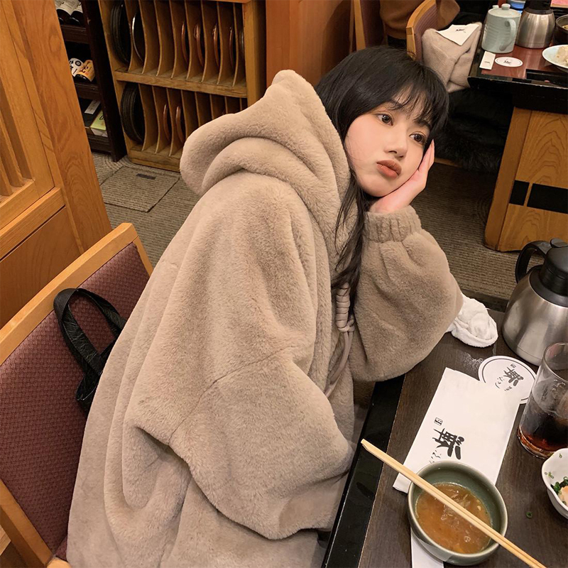 Cute Lamb Wool Cotton Jacket for Women, New Winter Style, Brown, Fleece-Lined, Thickened, Loose-Fitting, Zip-Up Hooded Sweatshirt for Students Cute Lamb Wool Cotton Jacket for Women, New Winter Style, Brown, Fleece-Lined, Thickened, Loose-Fitting, Zip-Up Hooded Sweatshirt for Students