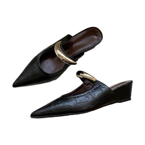 包头拖半拖鞋女2025新款春季穆勒鞋凉拖女鞋坡跟鞋子高跟尖头单鞋