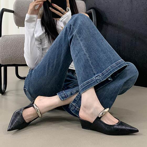 包头拖半拖鞋女2025新款春季穆勒鞋凉拖女鞋坡跟鞋子高跟尖头单鞋