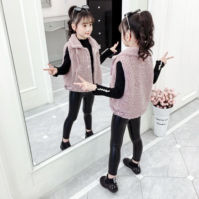 Girl Lamb Fur Waistcoat Autumn Winter New Korean Version 2021 Foreign Pie Children Plus Cotton Thickened Waistcoat Cotton Vest Tide Jacket