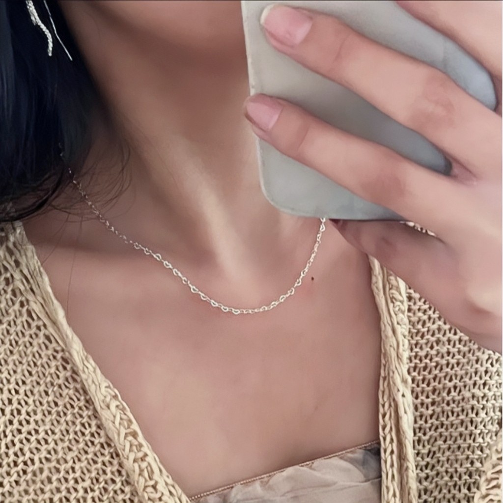 Серебряное ожерелье 【镂空爱心素链】足银999精致简约爱心项链女冷淡风叠戴锁骨链 No brand