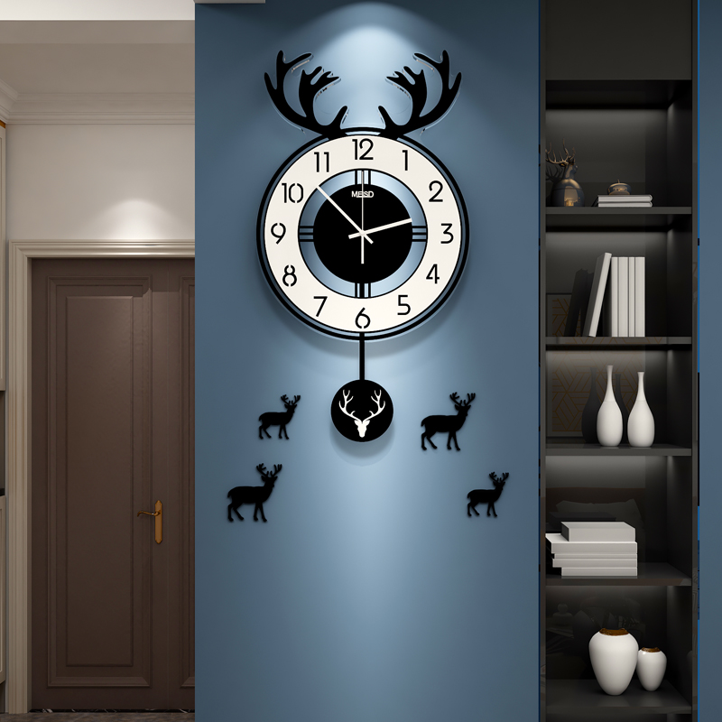 Nordic deer head clock wall clock living room creative fashion home modern simple wall hanging wall net red light luxury personality clock