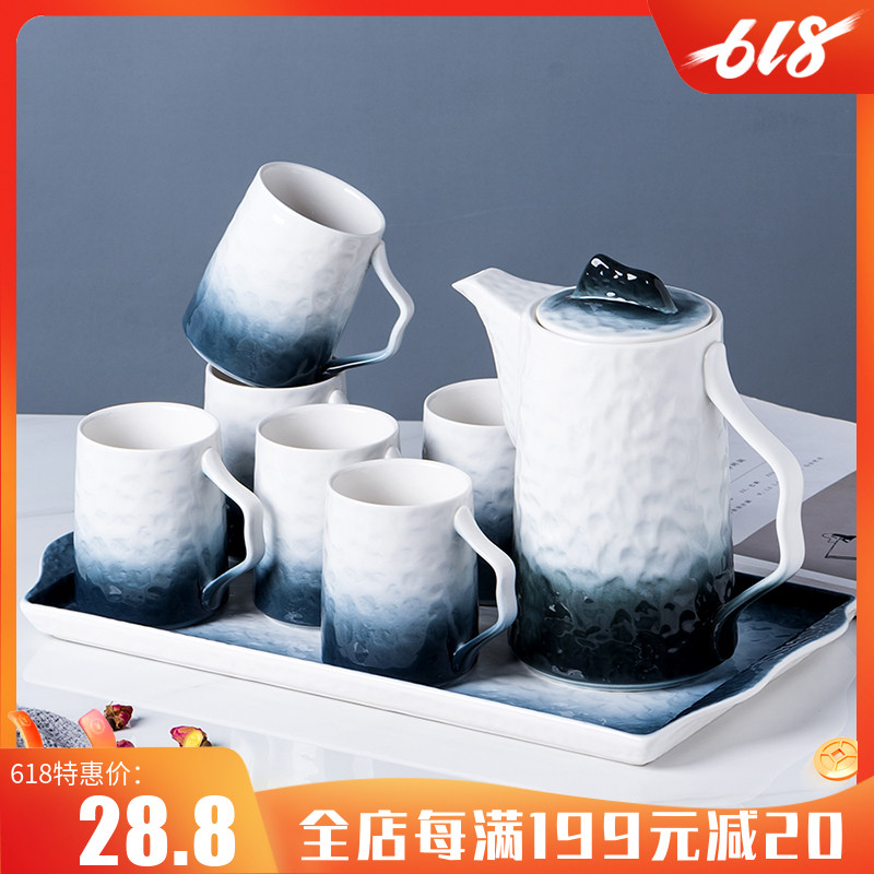 Stone gray kettle set Ceramic water cup Household living room tea cup Tea cup Drinking water cup cup cold water pot